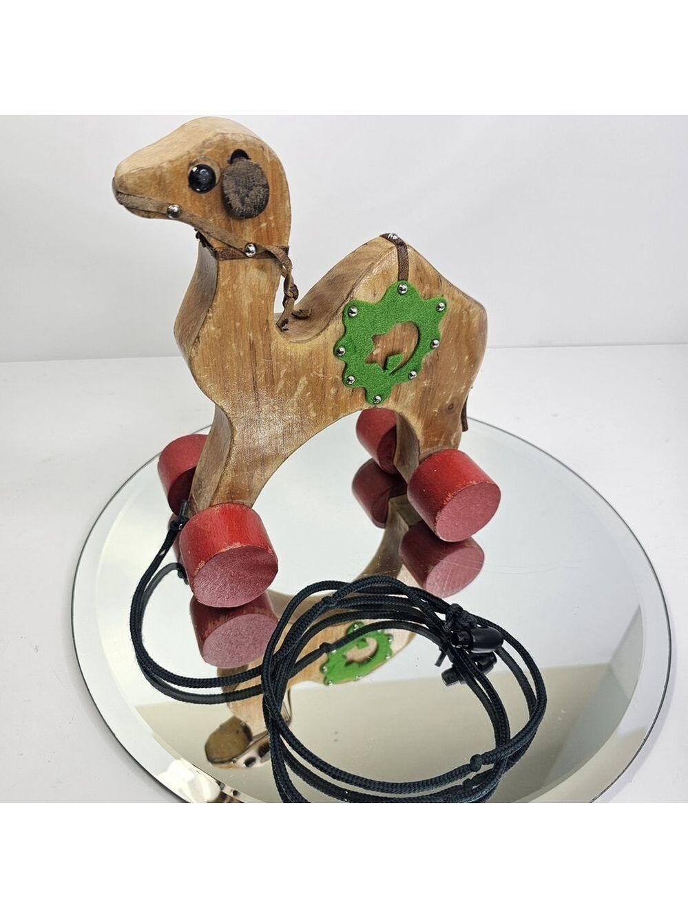 Vintage Lohmann Wooden Camel Pull Toy W/ Genuine Leather Ears & Tail